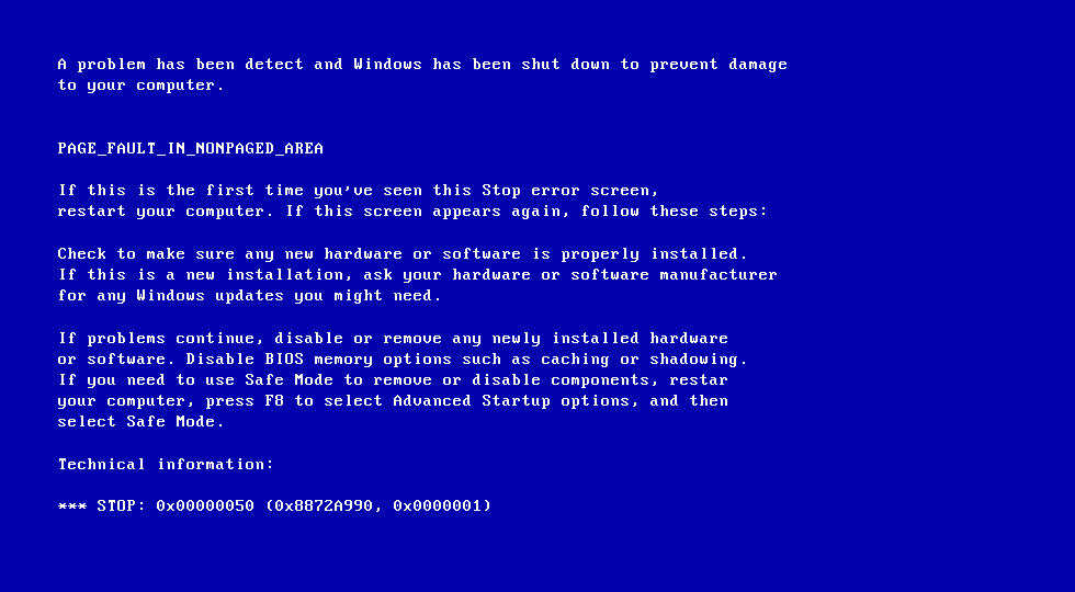 Error On Page Windows Xp